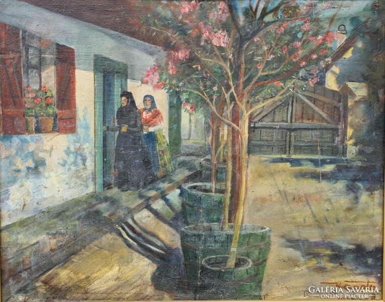 In Kaposy köd (1914-1996) village yard with leander