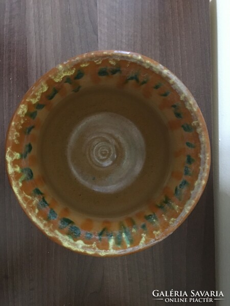 Painted-glazed ceramic bowl, applied art work, with unsolved mark.
