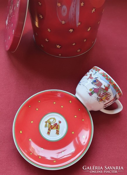 Hutschenreuther German porcelain Christmas coffee set in gift box metal box cup saucer 2010