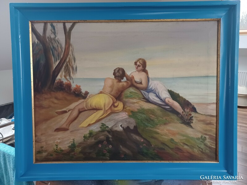 Szerelmes pár a parton festmény