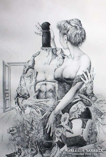 Wolfgang rabl (1942-): erotic scene (etching) nude - Austrian artist