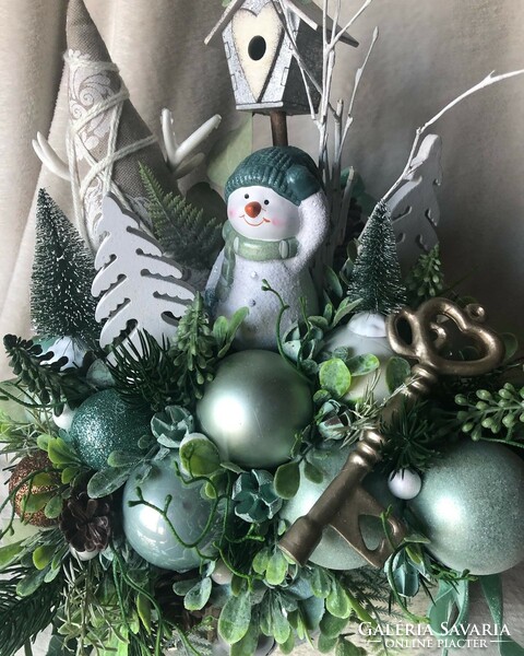 Christmas table decoration with snowman