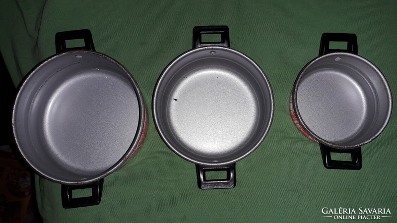 Old sheet metal factory baby kitchen cooking pot set with lid, dimensions and condition according to the pictures