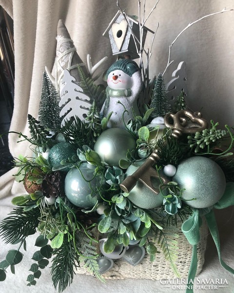 Christmas table decoration with snowman