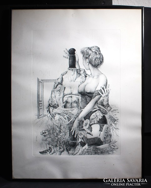 Wolfgang rabl (1942-): erotic scene (etching) nude - Austrian artist