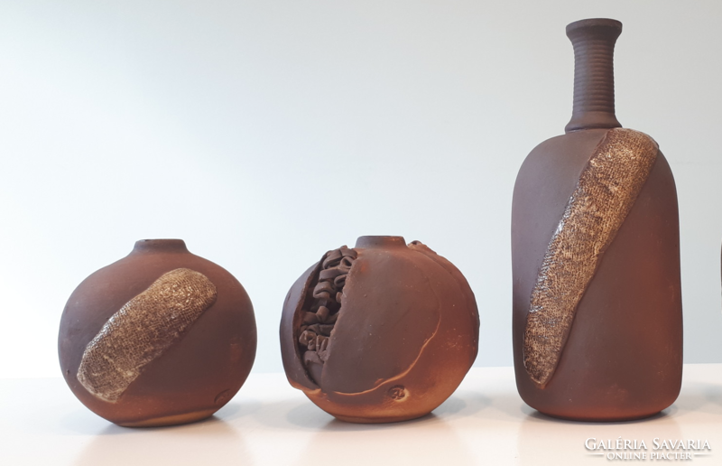 Mid-century jelzett iparművész kerámia váza 3 darab