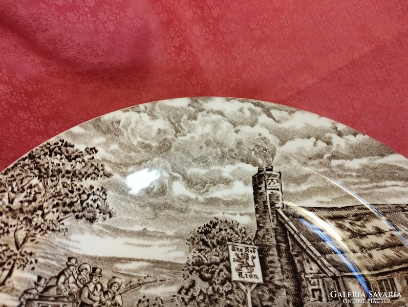 Gyönyörű angol jelenetes porcelán tányérkészlet, 12 darab