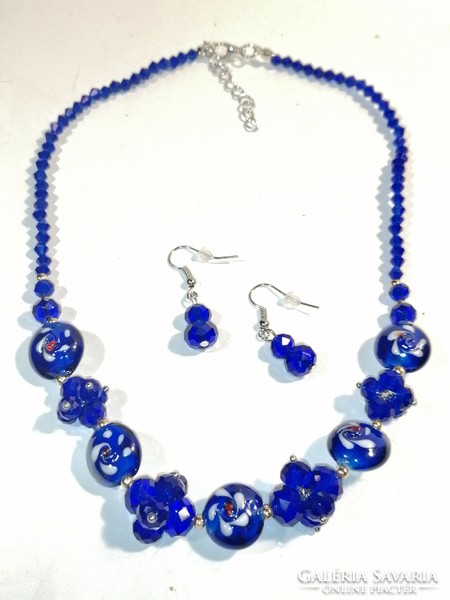 Blue glass necklace, set (1094)