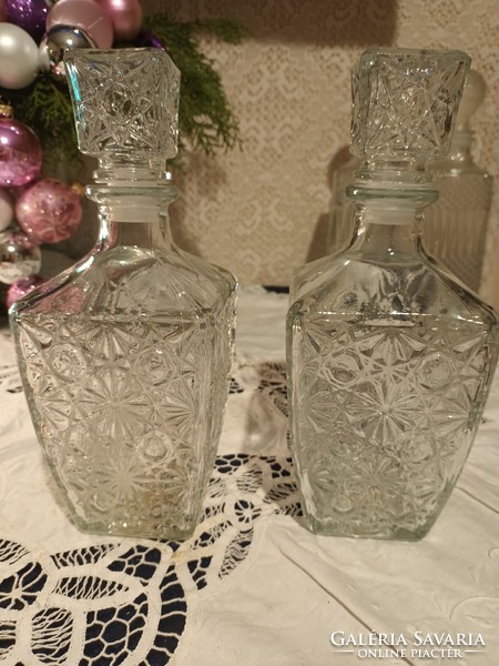 Old beautiful molded glass short drink bottle for sale, 2 pieces separately!