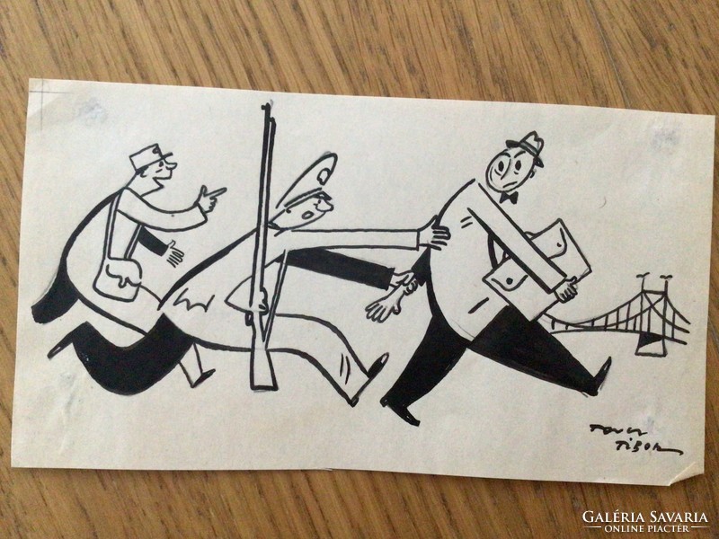 Tibor Toncz's original caricature drawing of the free mouth. 17 x 9.5 cm for sheet