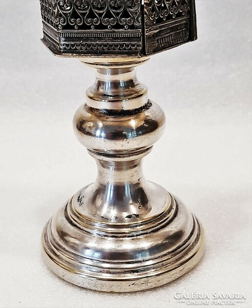 Judaika: antique silver-plated Besamim spice tower