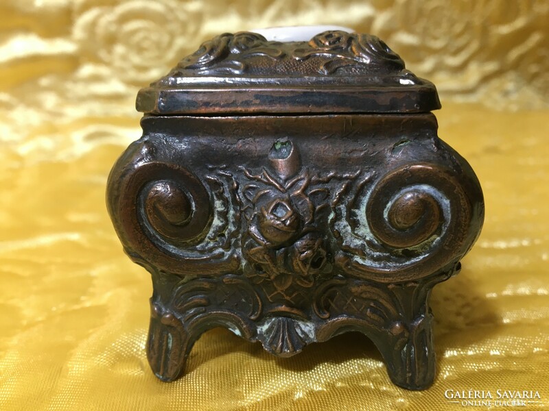Antik barokk stíl porcelán bronz rózsás ékszertartó doboz Limoges Fragonard ékszeres ládika ritka!