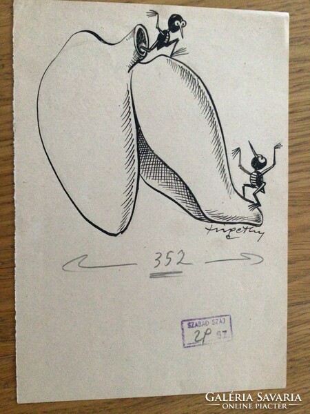 István Szigethy's original caricature drawing of the free mouth. For a newspaper, 