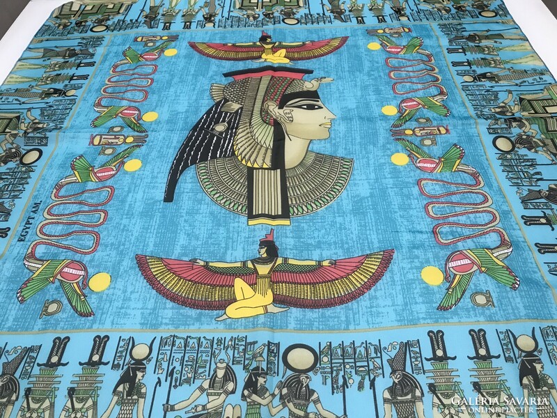 Egyptian shawl with Nofertiti image and ancient Egyptian patterns, 77 x 76 cm