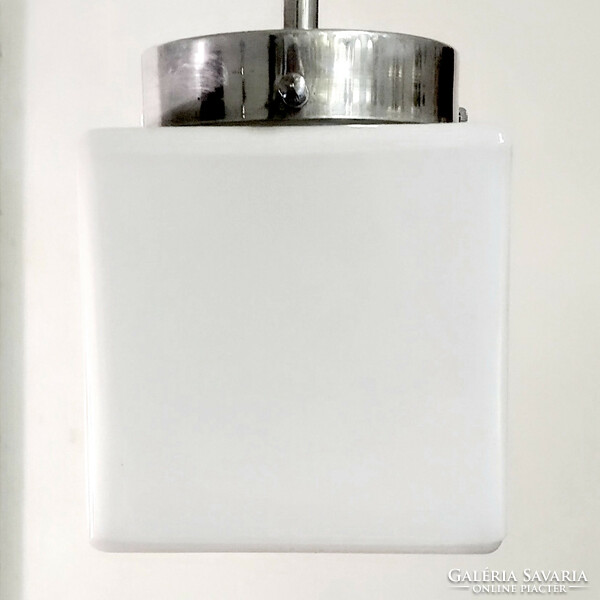 Bauhaus ceiling lamp renovated - milk glass cube shade /atrax/