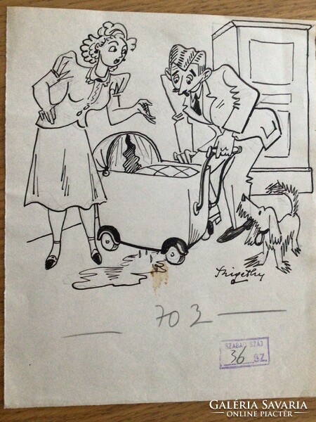 Szigethy István eredeti karikatúra rajza a Szabad Száj c. lapnak  "Fiatal mama"