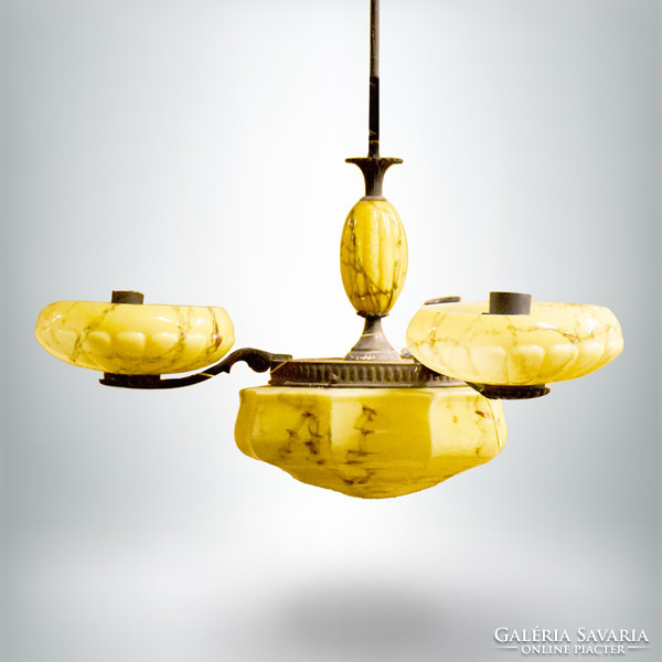 Three-armed glass art deco chandelier
