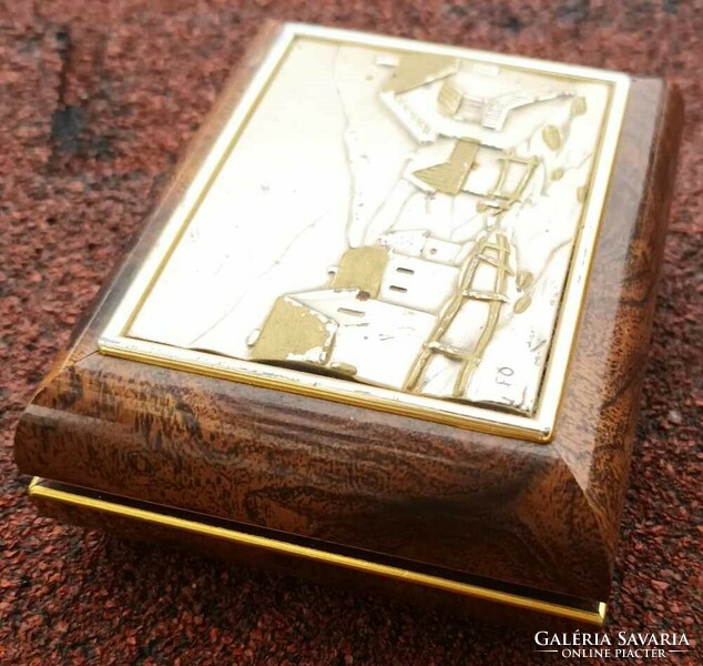 Wooden jewelry box with silver inlay