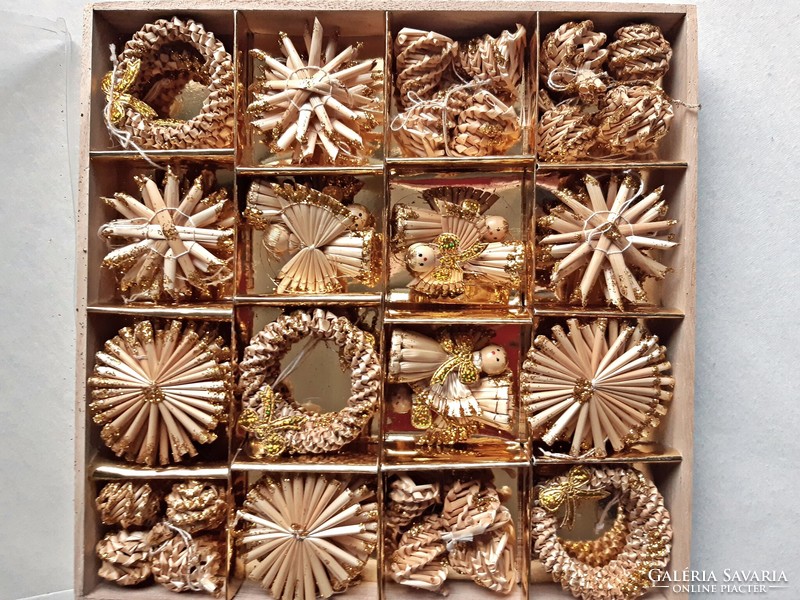 New, boxed! 56 natural straw-gold Christmas tree ornaments