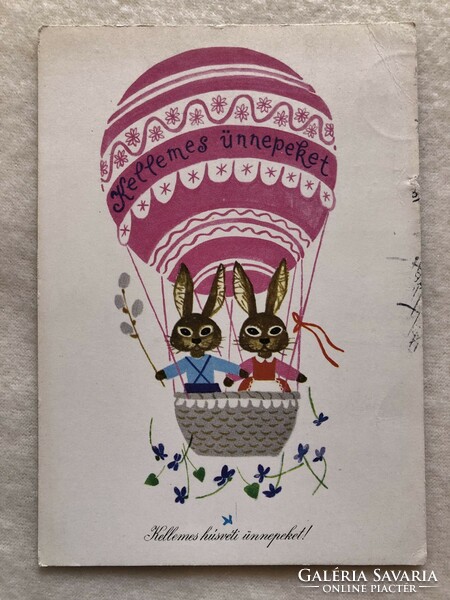 Régi rajzos Húsvéti képeslap   -   Demjén Zsuzsa  rajz              -5.