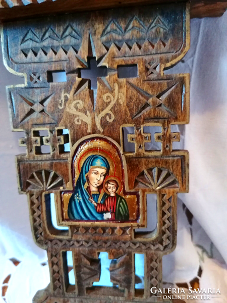 Old, wooden, hand-painted Orthodox prayer object