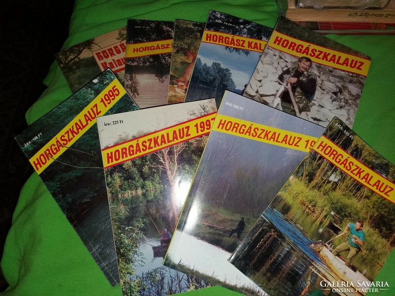 1990-1999 HORGÁSZKALAUZ évkönyvek kalendáriumok 9 db szép állapotban egyben a képek szerint