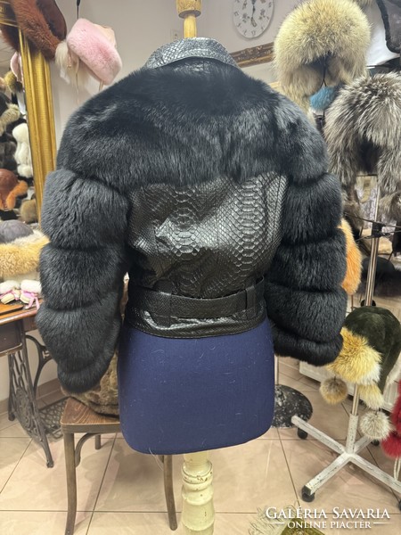 Fox fur coat with python skin