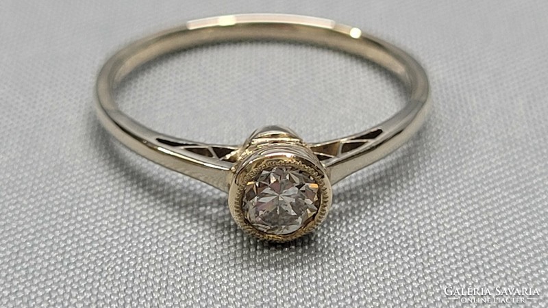 14 K fehér arany brill, gyémánt gyűrű 1,56 g