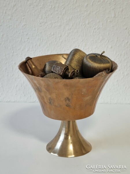 Patina decoration - large copper goblet with ornaments and elegant industrial candle holder