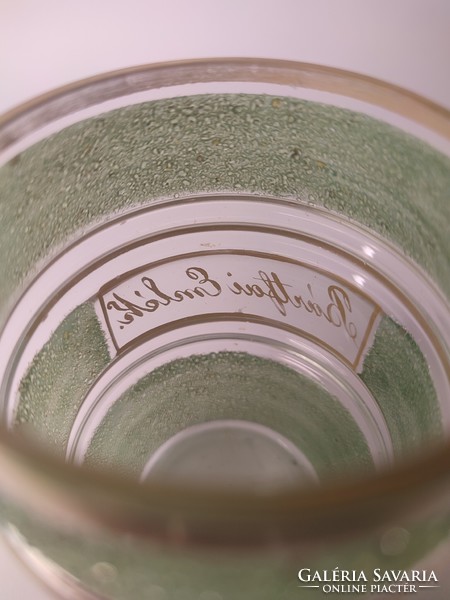 Pre-war gilded glass cup with the inscription Bartfa memorial