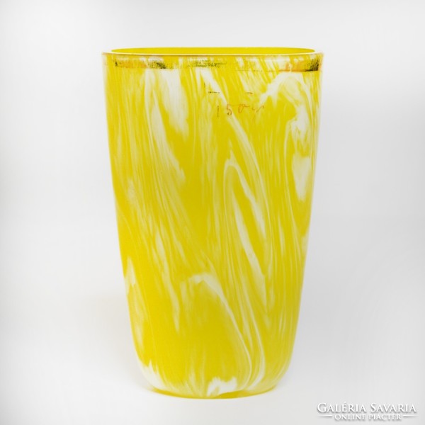 Bohemia yellow and white commemorative vase