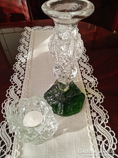 Finnish - Scandinavian - humppila -- designer: pertti santalahti -- glass candle holder and candle holder