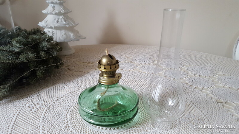 Zöld üveg,asztali petróleum lámpa