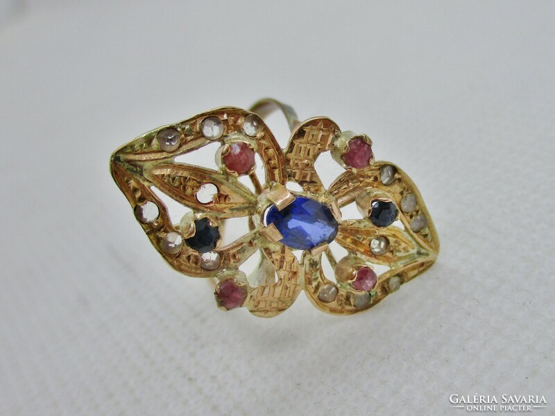 Szépséges 8kt antik arany gyűrű rubin és  zafír  kövekkel