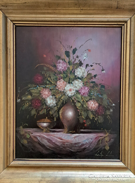 Virág csokor (1961-):olaj festmény kerettel