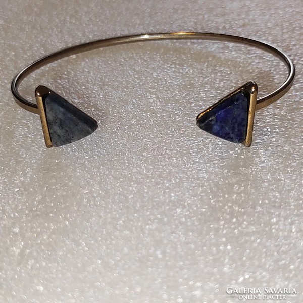 Lapis/sodalite gold-plated metal open bracelet