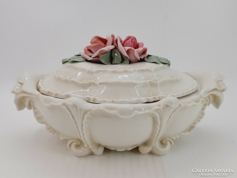 Ens porcelain large bonbonnier with rose holder