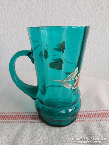 Blown glass enamel painted antique glass with a handle