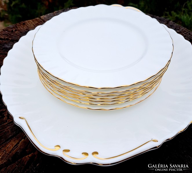 Elegant white and gold royal albert val' dor cookie cutter and 6 small plates