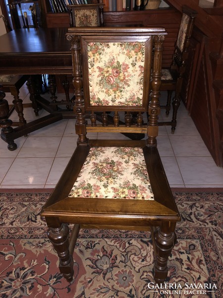 4 pewter dining chairs with floral upholstery