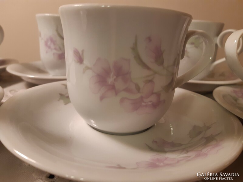 Alföldi porcelain coffee cups (6 pcs) with purple flowers