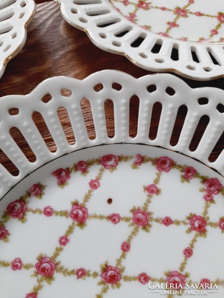 Antique openwork small plates with a rose pattern, 11 pieces in one