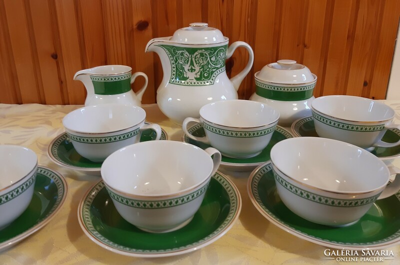 Hollóházi tea set - 6-person porcelain tea set with Tokaj pattern decor
