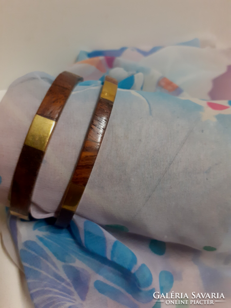 2-Pc.Retro preserved condition oriental wood inlay and copper bracelet in one