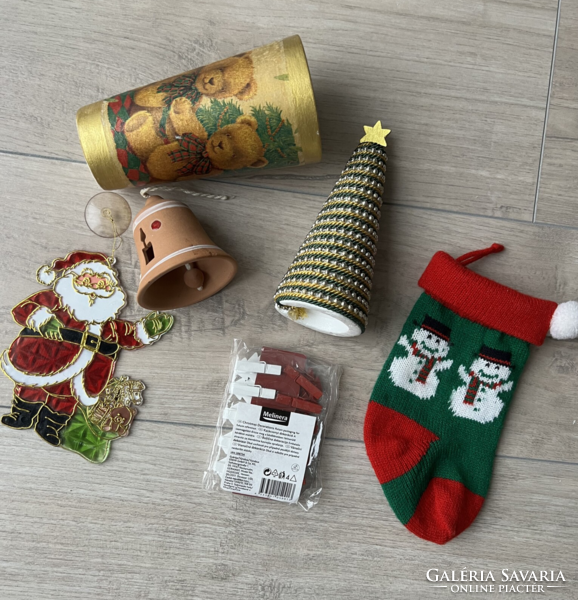 Karácsonyi dekorációs csomag (akasztható ajtó-,ablakdísz,harang,facsipeszek,karácsonyfa dekoráció,…