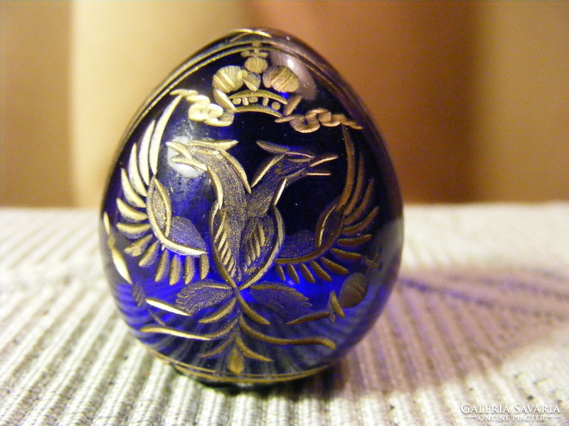 Modern orosz Fabergé kék kristály tojás /  I. Miklós cár monogram és Orosz Birodalmi címer