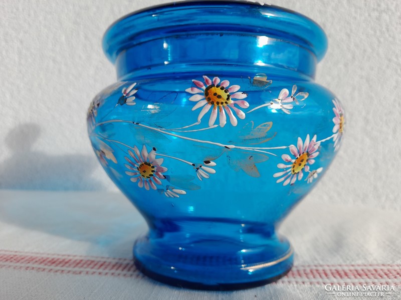 Blown glass enamel painted antique candy holder