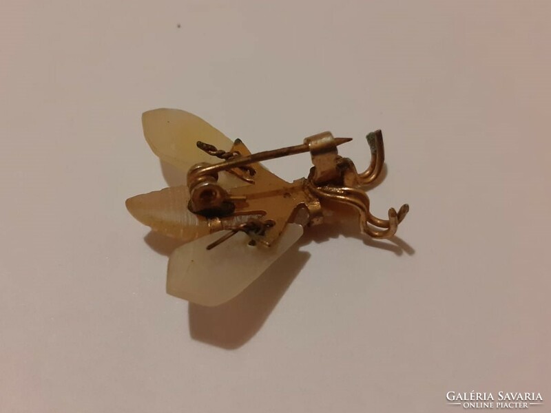 Cute, small old mother-of-pearl fly-shaped brooch (pin) combined with copper