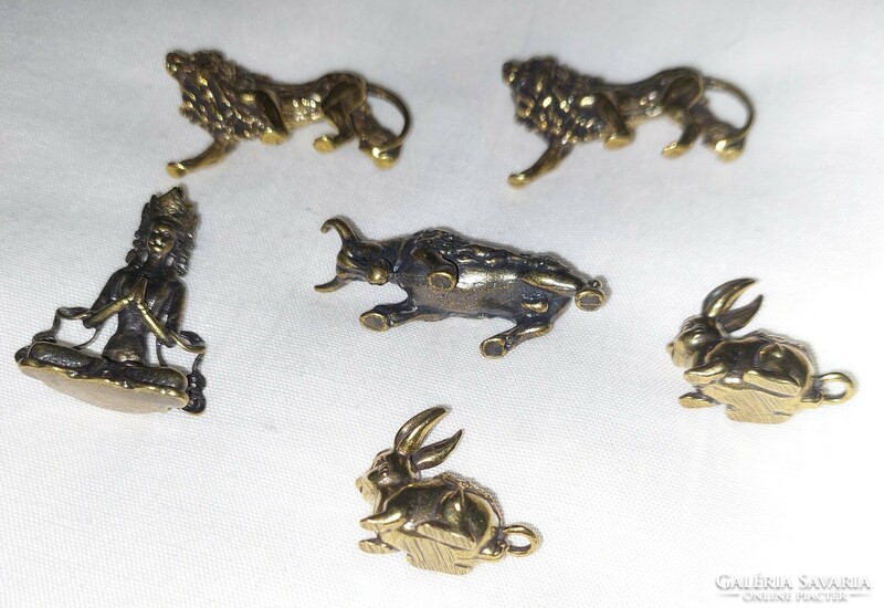 6 miniature copper animal figurines