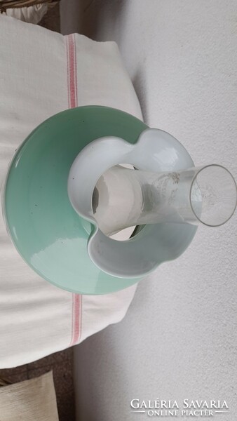 Tejüveg asztali petróleumlámpa, hibátlan, zöld ernyővel, 47 cm magas
